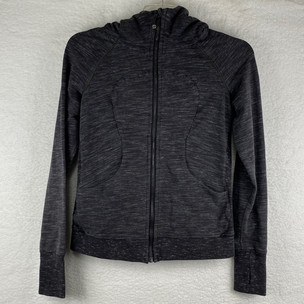 Lululemon Scuba Hoodie Full Zip Space Dye Charcoal Grey Size 6 Thumbholes